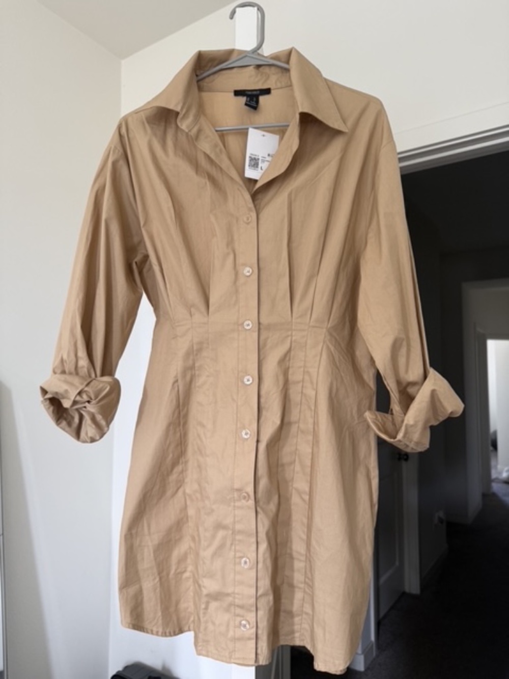 NWT Forever 21 Poplin Cotto Shirtdress in Tan - Size Large